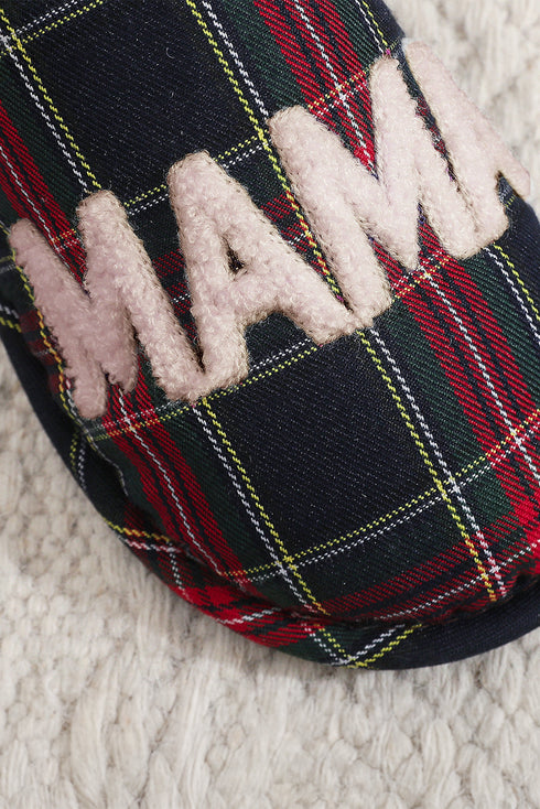 Retro Plaid Mama Lettering Plush Lined House Slipper