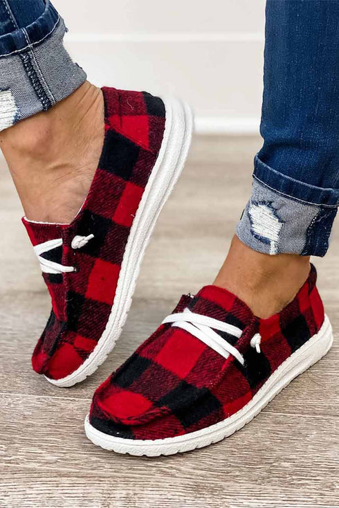 Retro Plaid Print Lace Up Oxford Style Flats