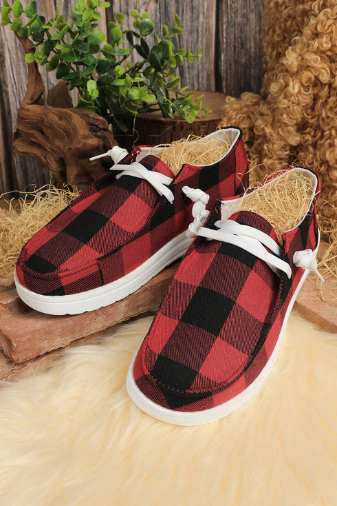 Retro Plaid Print Lace Up Oxford Style Flats