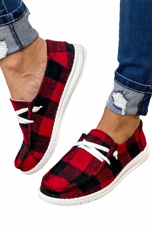 Retro Plaid Print Lace Up Oxford Style Flats