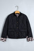 Retro Quilted Leopard Cuff Button Down Lined Puffer Jacket