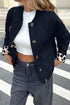 Retro Quilted Leopard Cuff Button Down Lined Puffer Jacket
