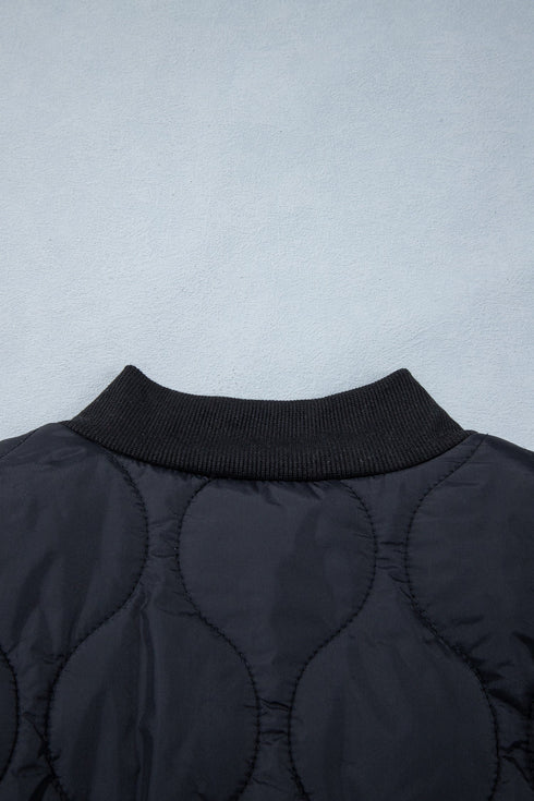 Retro Quilted Leopard Cuff Button Down Lined Puffer Jacket