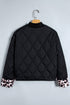 Retro Quilted Leopard Cuff Button Down Lined Puffer Jacket