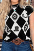 Retro Rhombus Western Print Drop Shoulder Short Sleeve Sweater