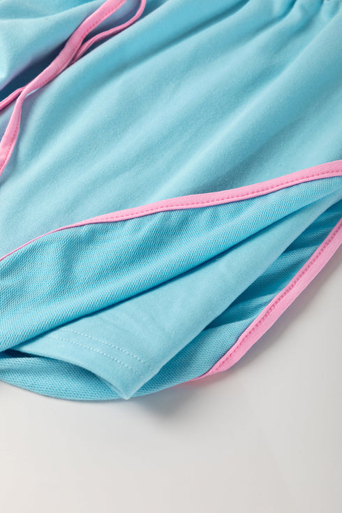 Retro Ringer Tee And Drawstring Skirt Two Piece Lounge Set