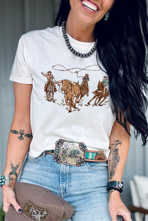 Retro Rodeo Cowboy Team Roping Western Graphic Tee