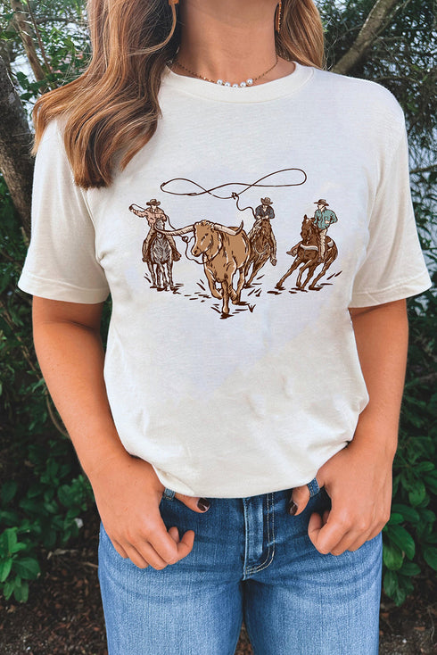 Retro Rodeo Cowboy Team Roping Western Graphic Tee