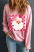 Retro Santa Graphic Checkered Print Holiday Sweatshirt