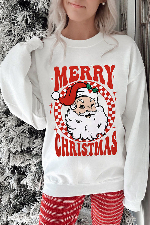Retro Santa Graphic Crew Neck Pullover Sweatshirt