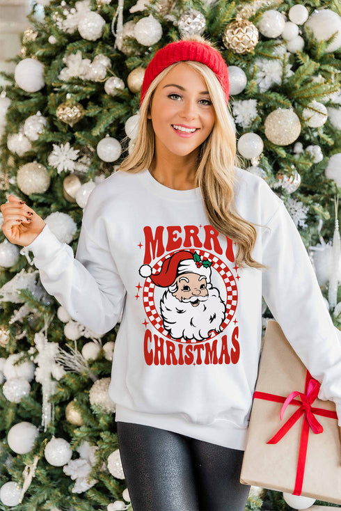 Retro Santa Graphic Crew Neck Pullover Sweatshirt