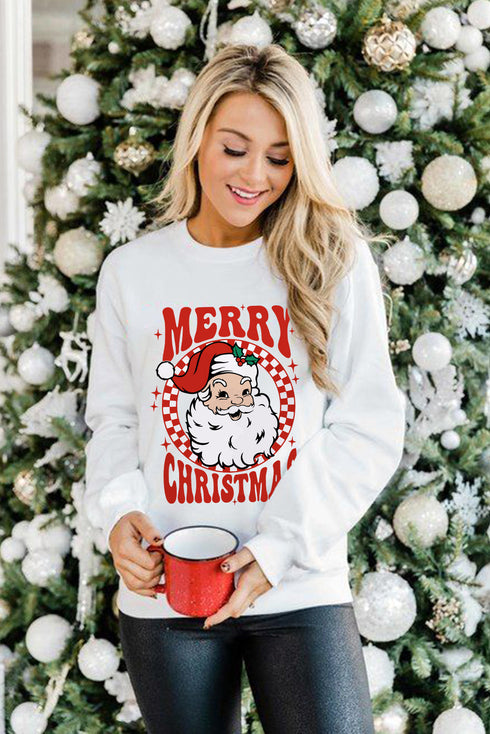 Retro Santa Graphic Crew Neck Pullover Sweatshirt