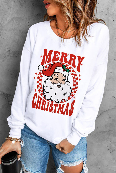 Retro Santa Graphic Crew Neck Pullover Sweatshirt