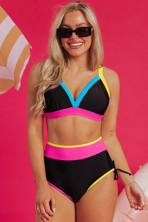 Retro Sport Contrast High Waisted Bikini Set