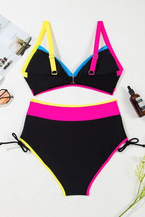 Retro Sport Contrast High Waisted Bikini Set