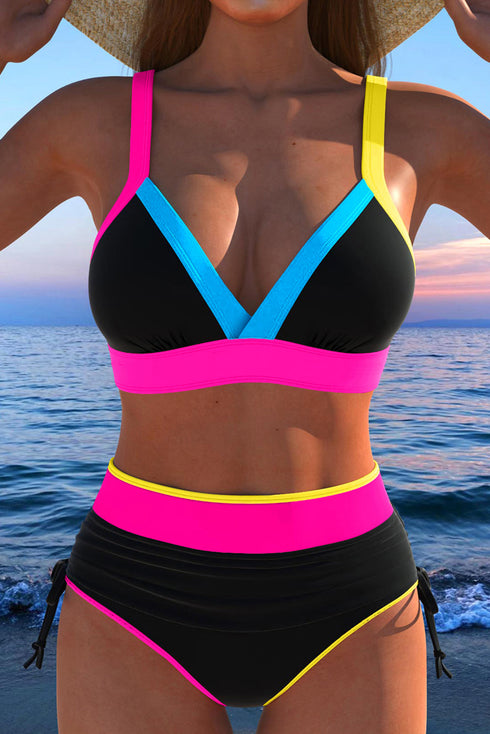 Retro Sport Contrast High Waisted Bikini Set