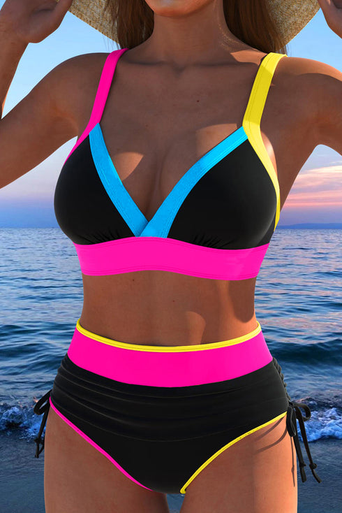 Retro Sport Contrast High Waisted Bikini Set
