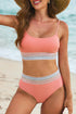 Retro Striped Patchwork High Waisted Spaghetti Strap Bikini Swimsuit Set