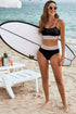 Retro Striped Patchwork High Waisted Spaghetti Strap Bikini Swimsuit Set