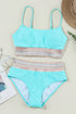 Retro Striped Patchwork High Waisted Spaghetti Strap Bikini Swimsuit Set