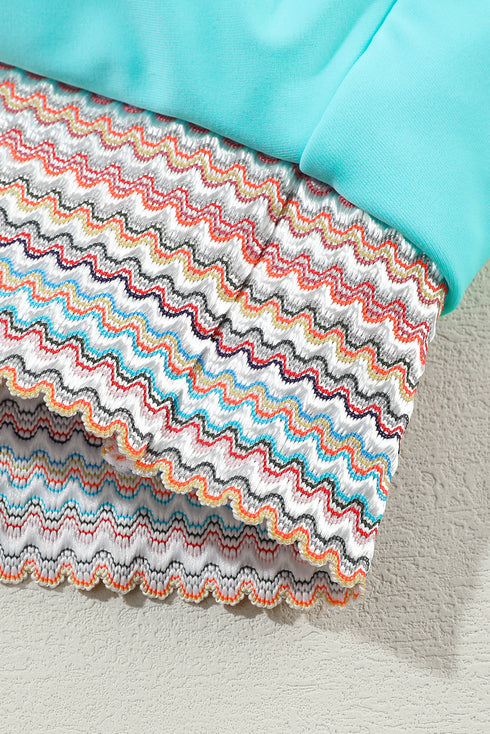 Retro Striped Patchwork High Waisted Spaghetti Strap Bikini Swimsuit Set