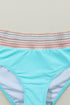 Retro Striped Patchwork High Waisted Spaghetti Strap Bikini Swimsuit Set