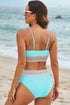 Retro Striped Patchwork High Waisted Spaghetti Strap Bikini Swimsuit Set