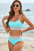 Retro Striped Patchwork High Waisted Spaghetti Strap Bikini Swimsuit Set