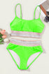 Retro Striped Patchwork High Waisted Spaghetti Strap Bikini Swimsuit Set