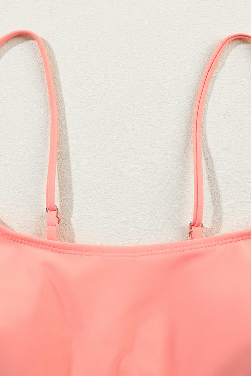 Retro Striped Patchwork High Waisted Spaghetti Strap Bikini Swimsuit Set