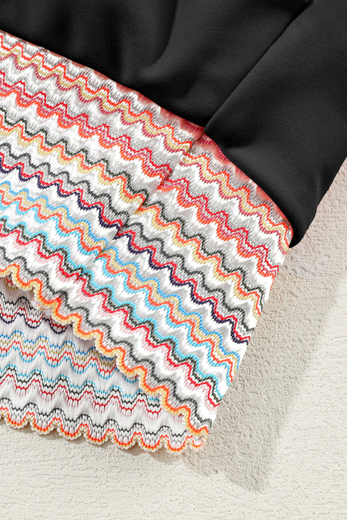 Retro Striped Patchwork High Waisted Spaghetti Strap Bikini Swimsuit Set