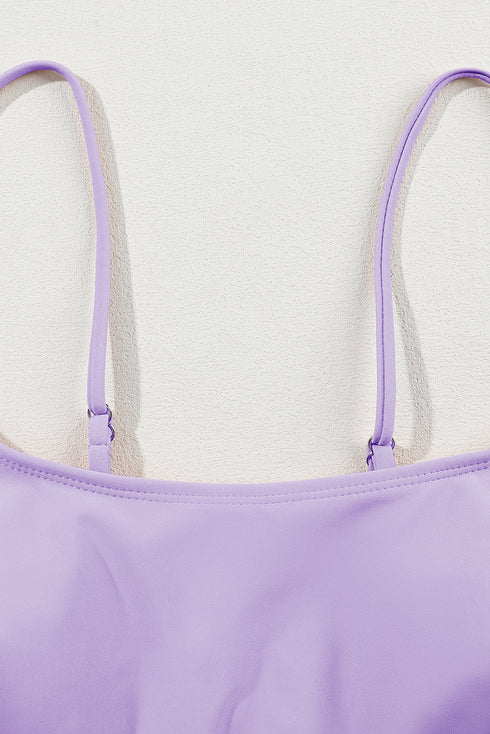 Retro Striped Patchwork High Waisted Spaghetti Strap Bikini Swimsuit Set