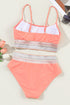Retro Striped Patchwork High Waisted Spaghetti Strap Bikini Swimsuit Set