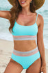 Retro Striped Patchwork High Waisted Spaghetti Strap Bikini Swimsuit Set