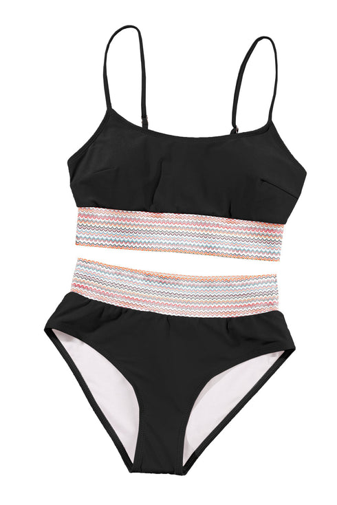 Retro Striped Patchwork High Waisted Spaghetti Strap Bikini Swimsuit Set