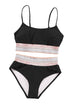 Retro Striped Patchwork High Waisted Spaghetti Strap Bikini Swimsuit Set