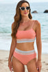 Retro Striped Patchwork High Waisted Spaghetti Strap Bikini Swimsuit Set