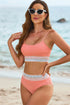 Retro Striped Patchwork High Waisted Spaghetti Strap Bikini Swimsuit Set