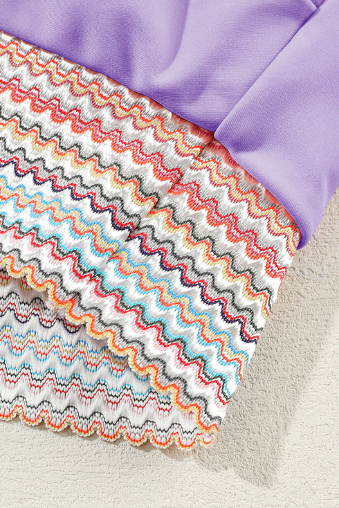 Retro Striped Patchwork High Waisted Spaghetti Strap Bikini Swimsuit Set