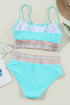 Retro Striped Patchwork High Waisted Spaghetti Strap Bikini Swimsuit Set