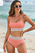 Retro Striped Patchwork High Waisted Spaghetti Strap Bikini Swimsuit Set