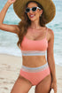 Retro Striped Patchwork High Waisted Spaghetti Strap Bikini Swimsuit Set