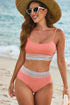 Retro Striped Patchwork High Waisted Spaghetti Strap Bikini Swimsuit Set