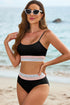 Retro Striped Patchwork High Waisted Spaghetti Strap Bikini Swimsuit Set