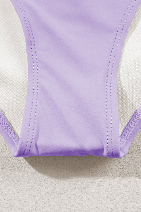 Retro Striped Patchwork High Waisted Spaghetti Strap Bikini Swimsuit Set