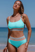 Retro Striped Patchwork High Waisted Spaghetti Strap Bikini Swimsuit Set