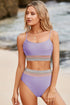 Retro Striped Patchwork High Waisted Spaghetti Strap Bikini Swimsuit Set