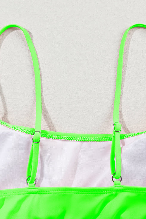 Retro Striped Patchwork High Waisted Spaghetti Strap Bikini Swimsuit Set