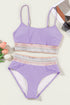 Retro Striped Patchwork High Waisted Spaghetti Strap Bikini Swimsuit Set
