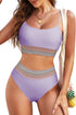 Retro Striped Patchwork High Waisted Spaghetti Strap Bikini Swimsuit Set